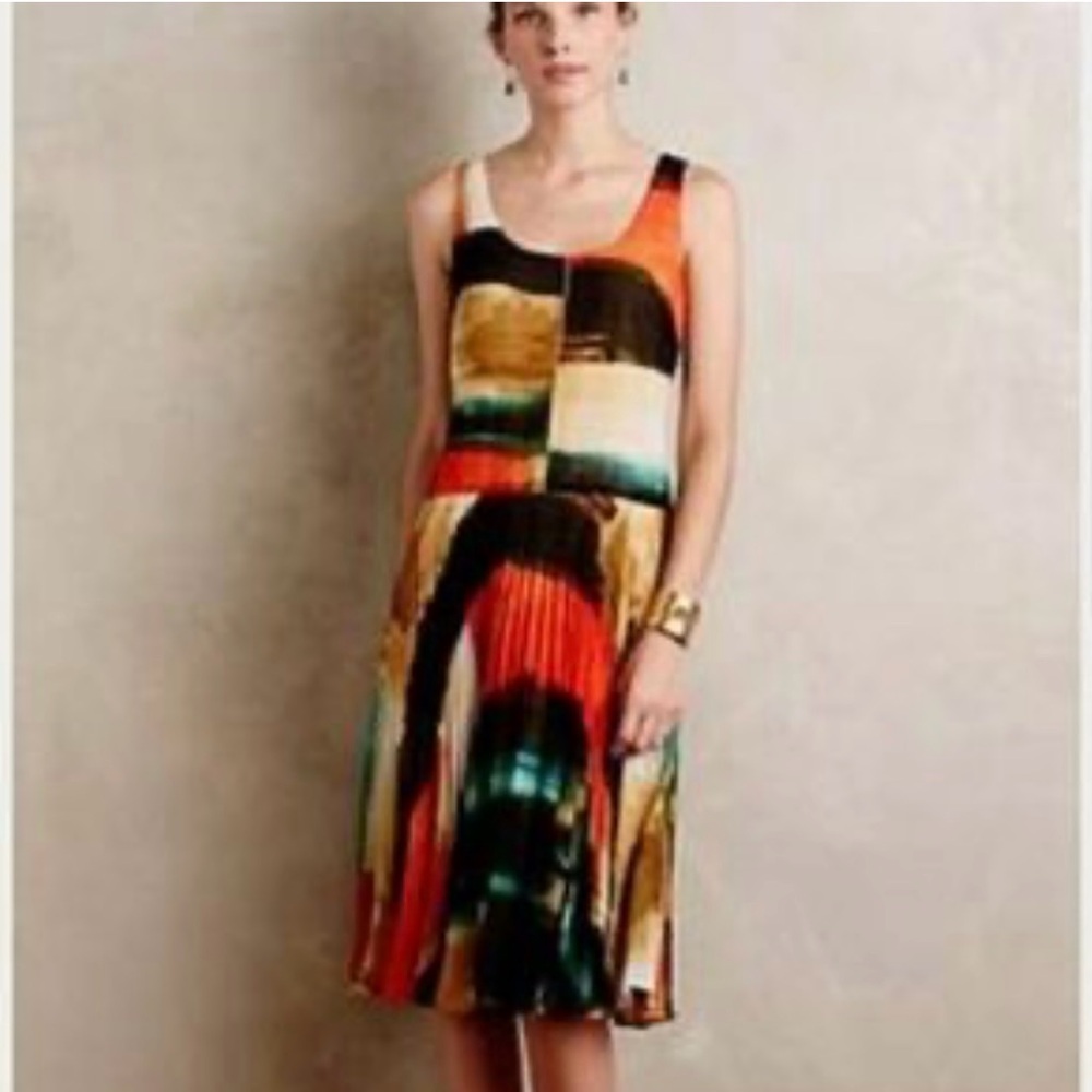 ANTHROPOLOGY Donna Morgan‎ Abstract Print Pleated Midi Dress Wimsygoth Romantic